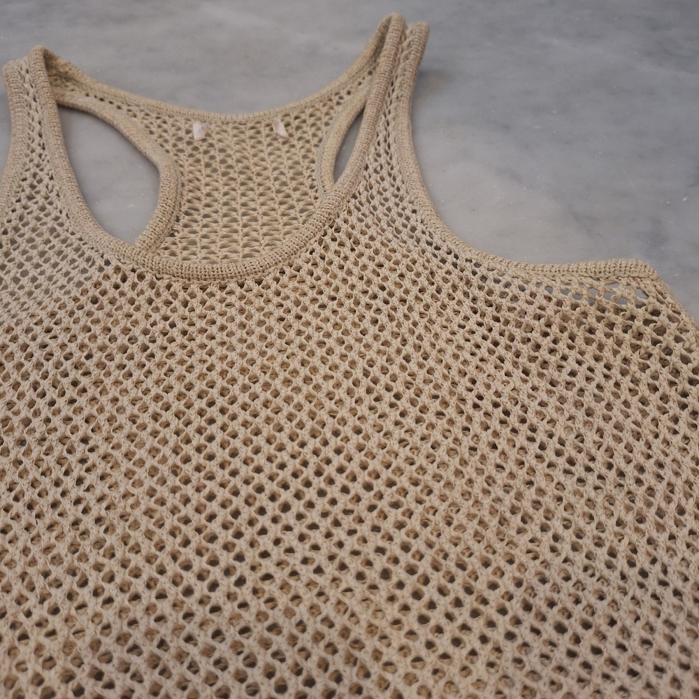 Mesh Knit Tank Top Wom M Beige Racerback Open Weave Beach Coverup Unbranded